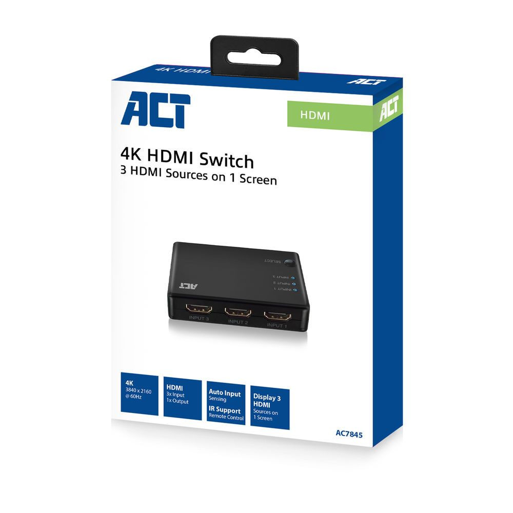 ACT 4K HDMI átkapcsoló (switch) távirányítóval, 3 port, #3