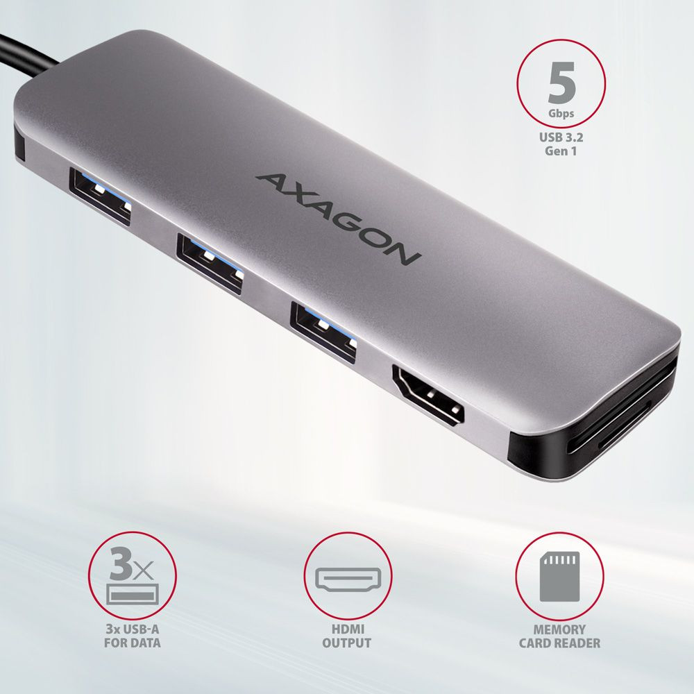 Axagon HMC-HCR3A USB Type-C 5-In-1 dokkoló (3x USB 3.1, HDMI, kártyaolvasó) #2