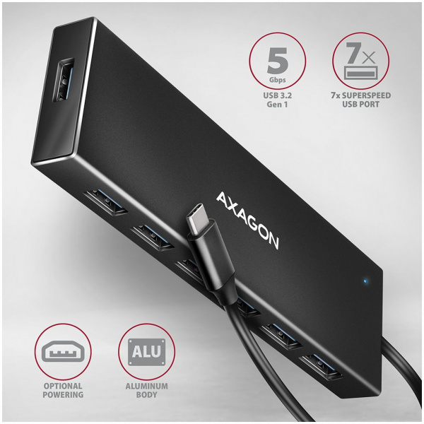 7-portos USB HUB Axagon HUE-F7C (USB 3.2) Type-C csatlakozóval #2