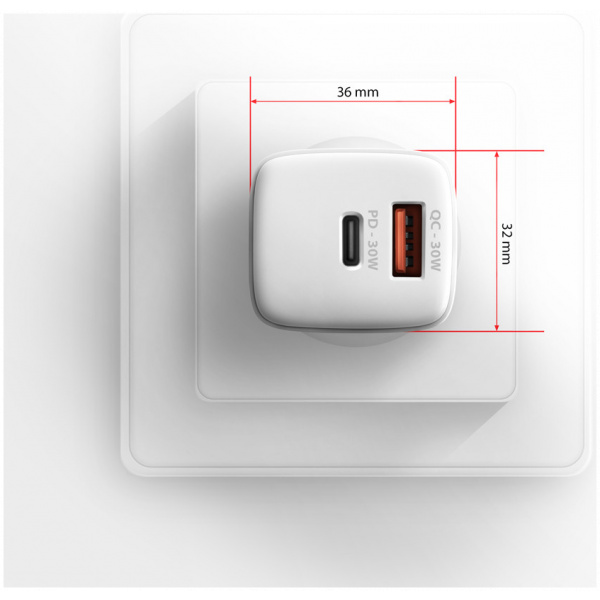 Axagon 220V-os USB-s fali gyorstöltő (1x QC3 USB + 1x PD3.0 USB-C) 30W fehér #3