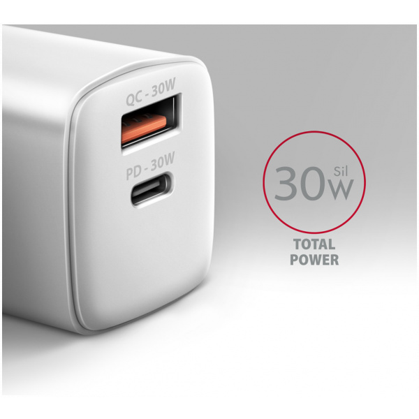 Axagon 220V-os USB-s fali gyorstöltő (1x QC3 USB + 1x PD3.0 USB-C) 30W fehér #5