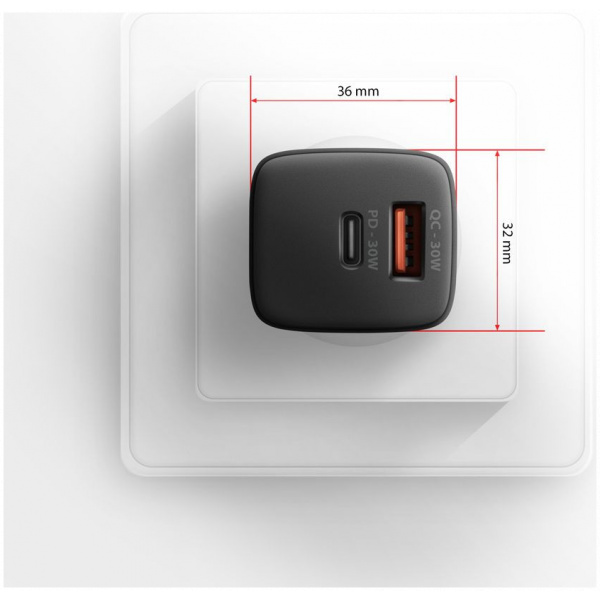 Axagon 220V-os USB-s fali gyorstöltő (1x QC3 USB + 1x PD3.0 USB-C) 30W fekete #7