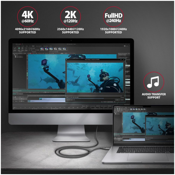 USB Type-C™ - HDMI 2.0a 4K kábel (aktív) 4K 60 Hz, 1,8m Axagon #5