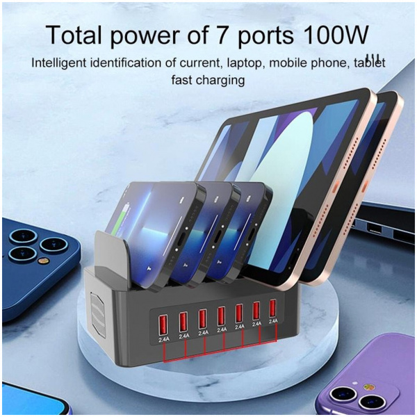 Blackbird USB töltő (220V) - 100W, 7x USB porttal #2