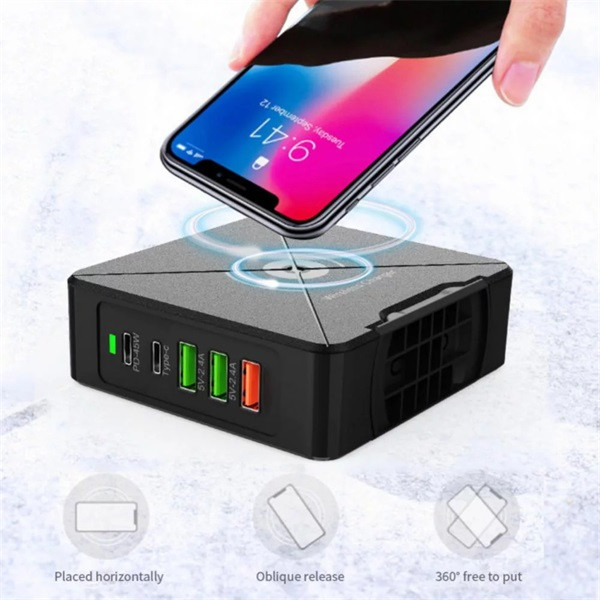 Blackbird USB töltő (220V) - PD 75W 2x USB-C, 3x USB-A, Wireless töltés #2