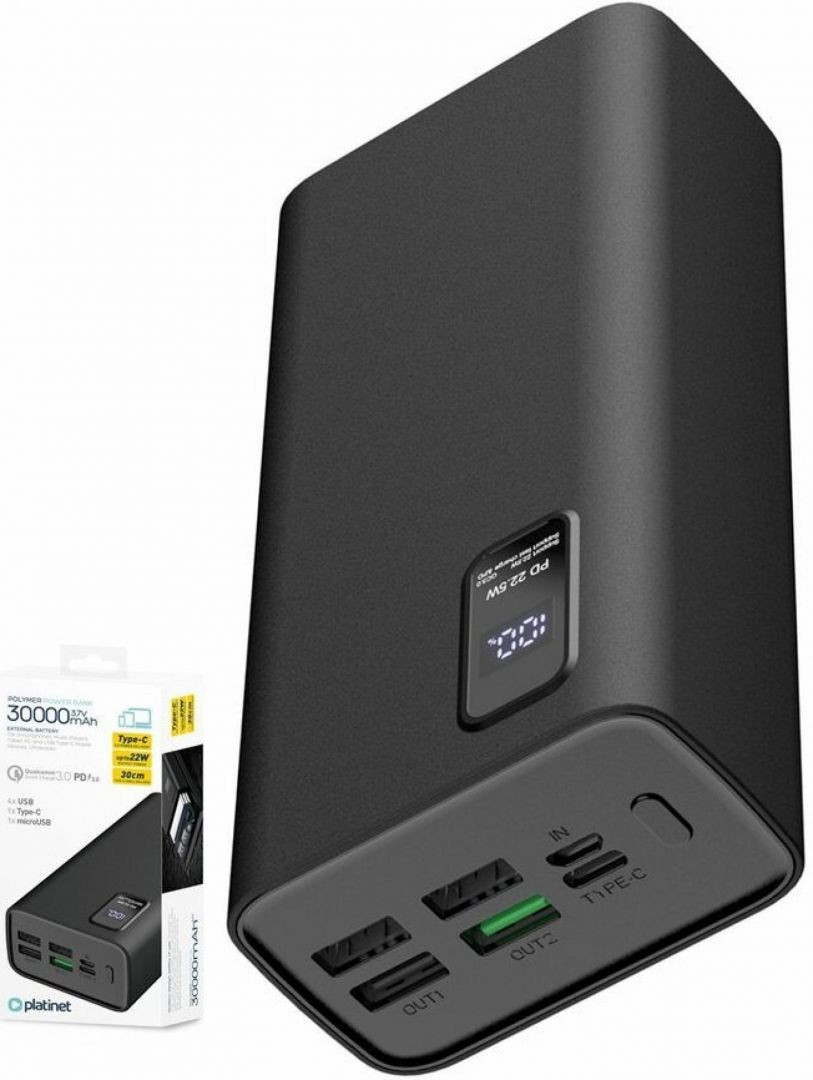 Platinet PowerBank 30000 mAh akkumulátor kijelzővel, QC (fekete) #3