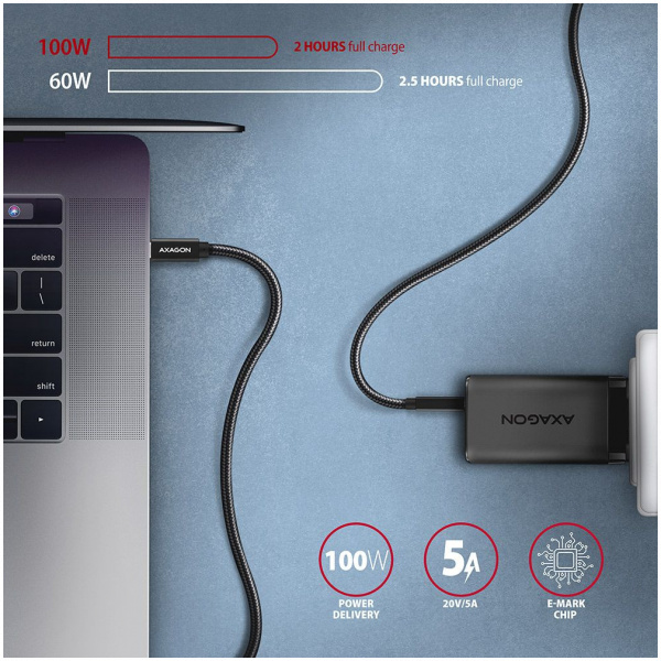 Axagon USB 3.2 C – C adat- és töltőkábel (4K Ultra HD videó, PD 100W, 5A) 2m NEW #4