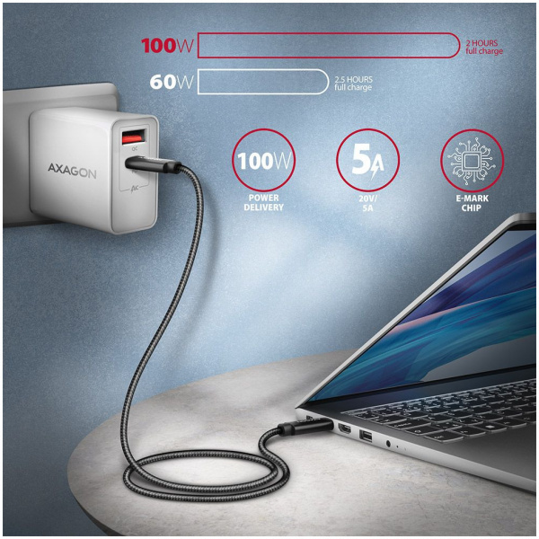 Axagon USB4 C – C adat- és töltőkábel (8K Ultra HD videó, PD 100W, 5A) 1m NEW #4