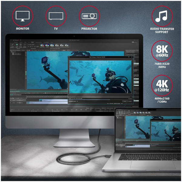 Axagon USB4 C – C adat- és töltőkábel (8K Ultra HD videó, PD 100W, 5A) 1m NEW #7