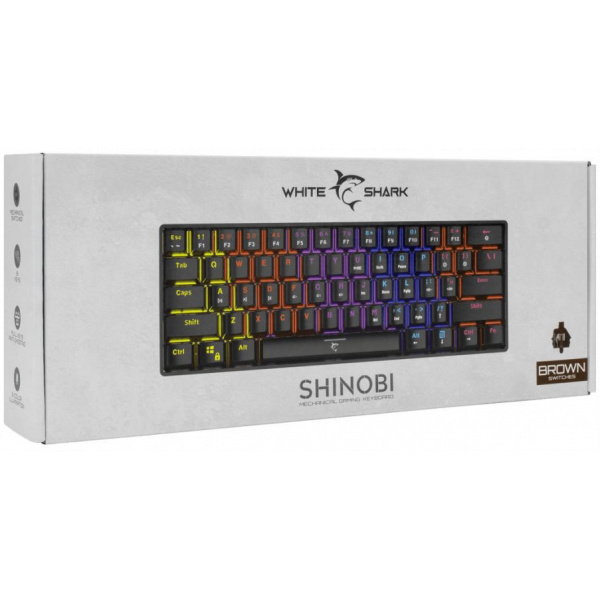 White Shark SHINOBI mechanikus billentyűzet (brown switch) - fekete #6