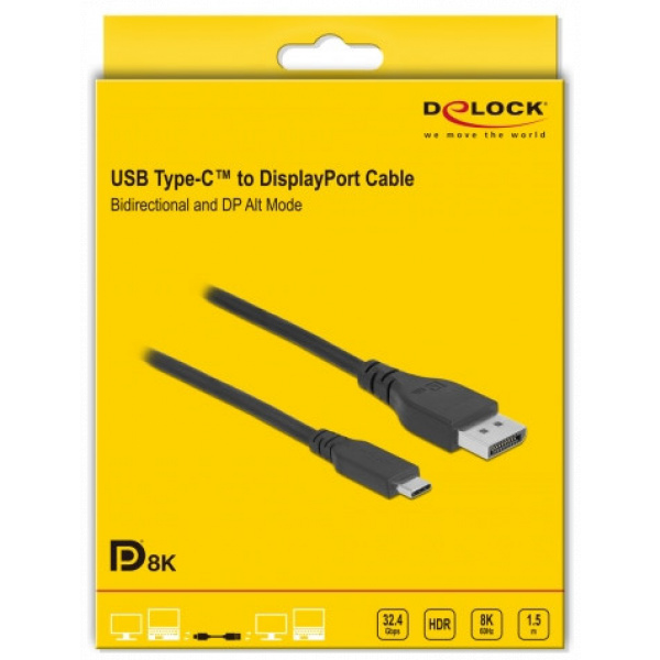USB Type-C™ > DisplayPort 8K kábel (DP váltakozó mód) 8K 60 Hz, 1,5m Delock #3