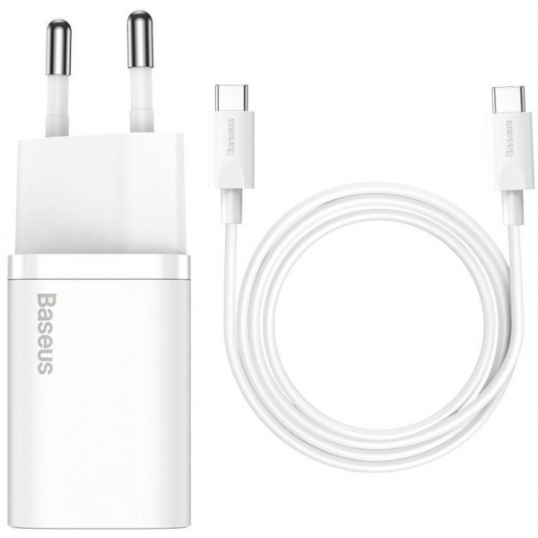 Baseus Super Si USB-C hálózati gyorstöltő 1m kábellel (220V), max 25W, fehér #2