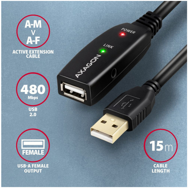 Axagon ADR-220 USB 2.0 extender kábel, aktív 20m #2