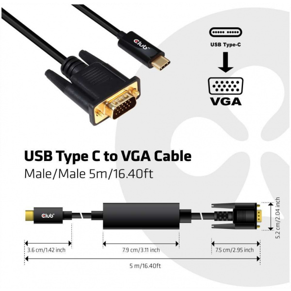 Club3D USB Type-C™ - VGA (DSUB) aktív kábel 5m #3
