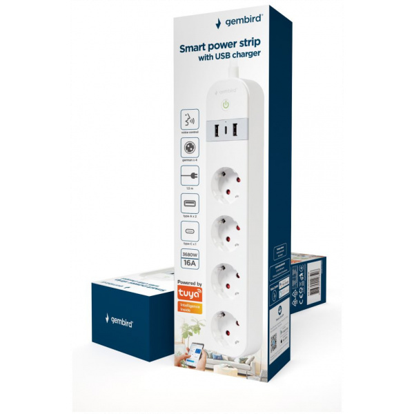 Gembird 4 aljzatos okos (Smart) elosztó USB töltőportokkal (fehér) #4