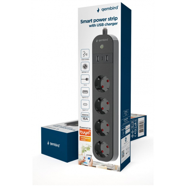 Gembird 4 aljzatos okos (Smart) elosztó USB töltőportokkal (fekete) #4