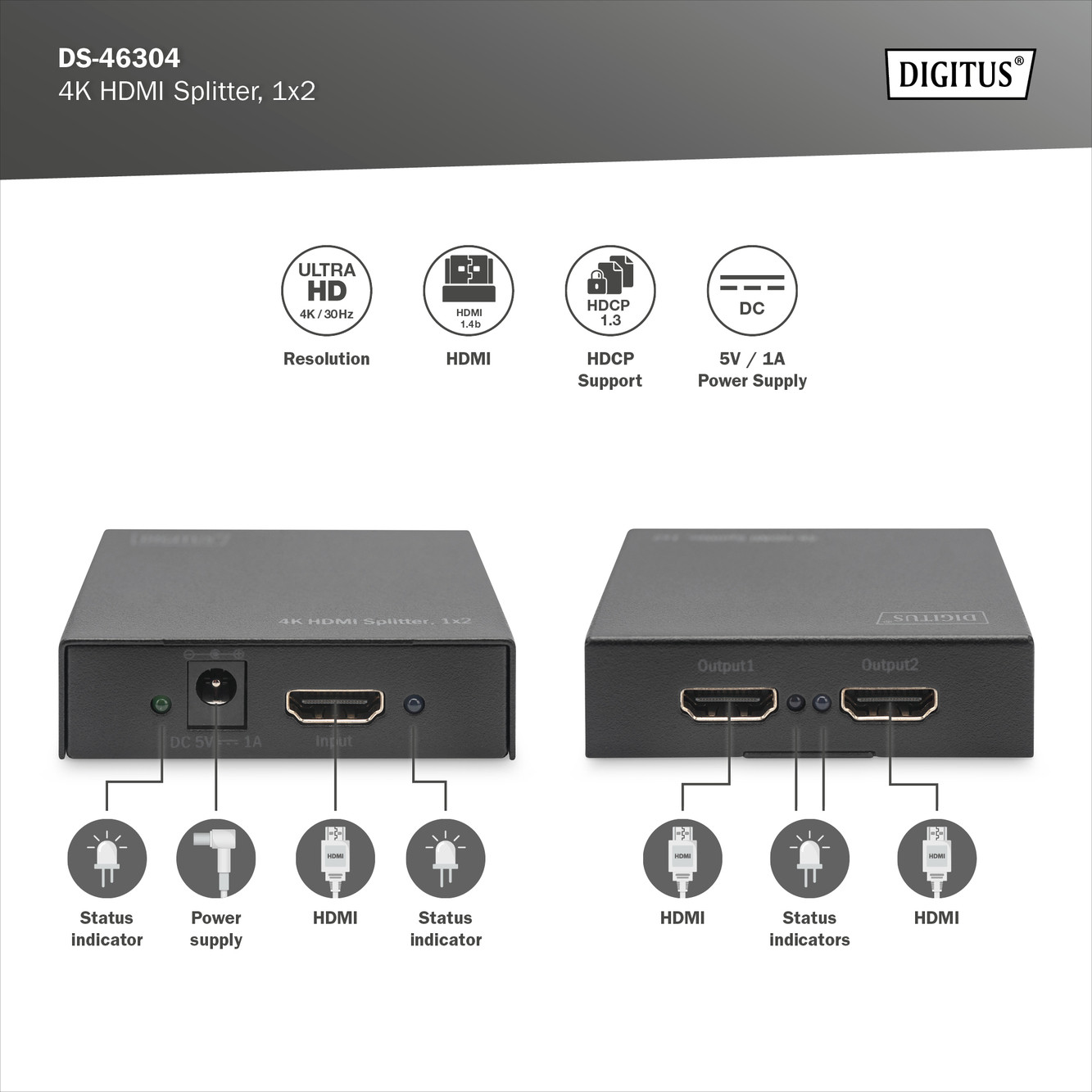 Digitus DS-46304 HDMI videó elosztó, 2 port #3