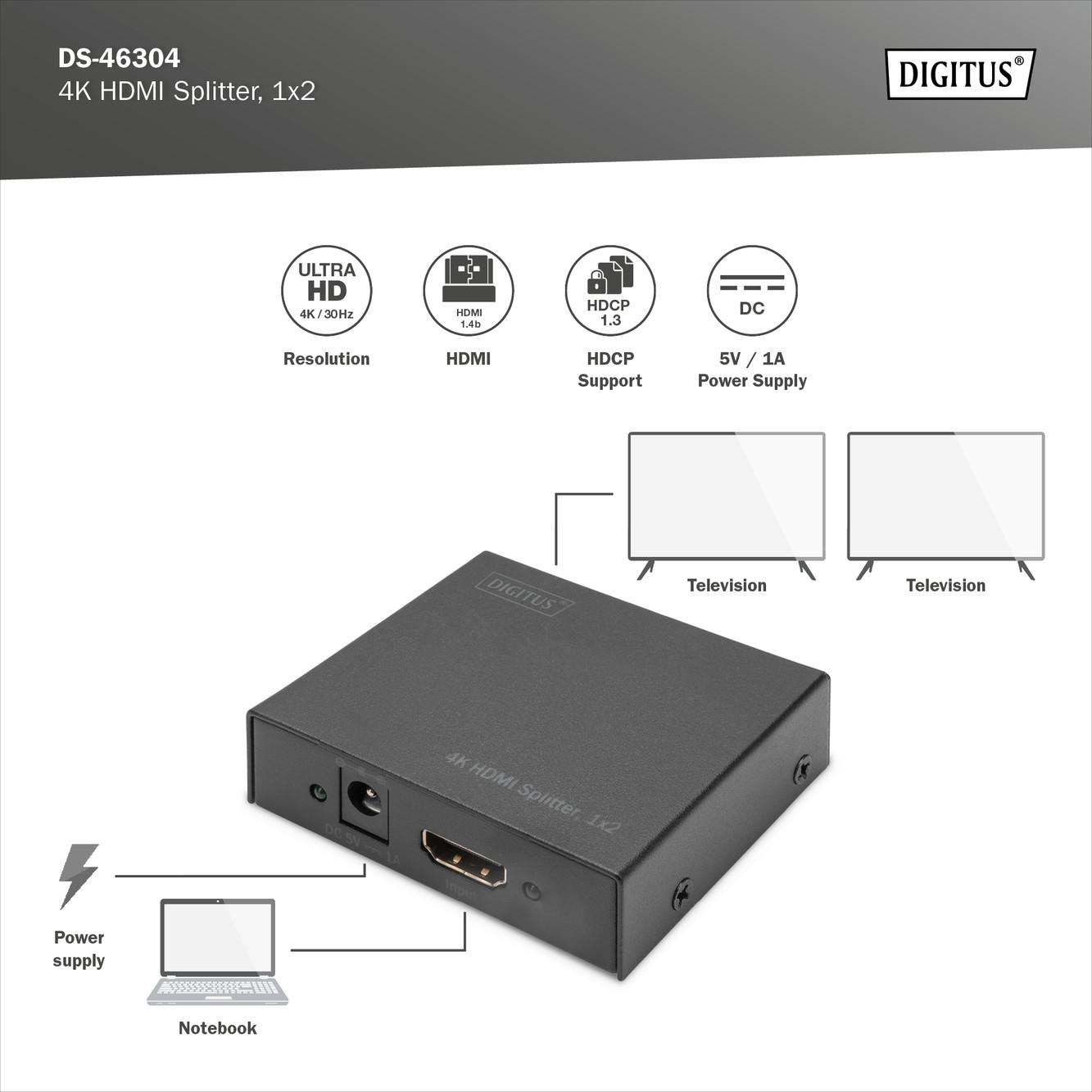 Digitus DS-46304 HDMI videó elosztó, 2 port #4