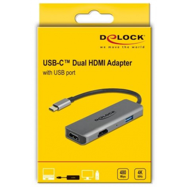 Delock USB Type-C™ Dual HDMI adapter 4K 60 Hz és USB portokkal #3