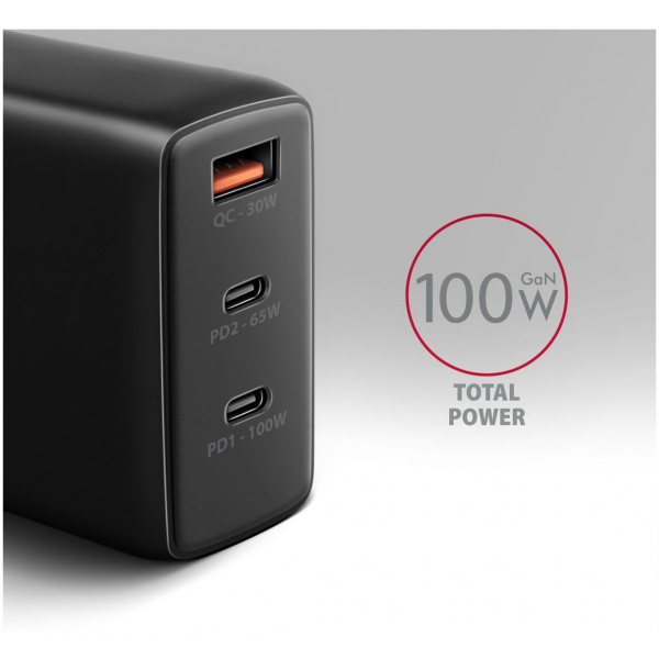 Axagon 220V-os USB-s fali gyorstöltő (1x QC3 USB + 2x PD3.0 USB-C port) 100W #3