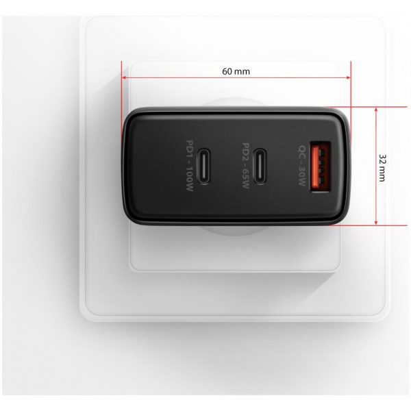 Axagon 220V-os USB-s fali gyorstöltő (1x QC3 USB + 2x PD3.0 USB-C port) 100W #5