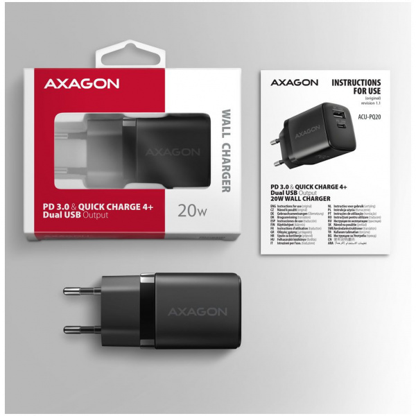 Axagon 220V-os USB-s fali gyorstöltő (1x QC3 USB + 1x PD3.0 USB-C port) 20W #7