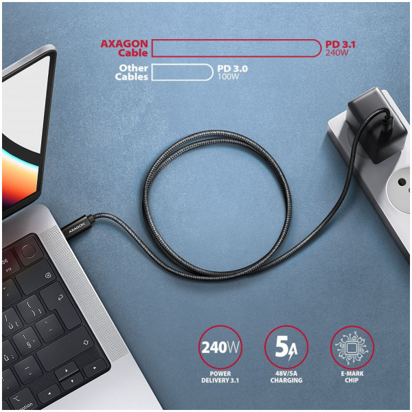 Axagon USB 2.0 C – C töltőkábel (PD 240W, 5A) 1m NEW #4