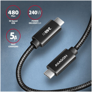 Axagon USB 2.0 C – C töltőkábel (PD 240W, 5A) 2m NEW #2