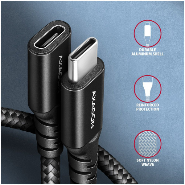 Axagon USB 3.2 C – C hosszabbító kábel (8K 60Hz, PD 240W, 20Gbps) 1m NEW #3
