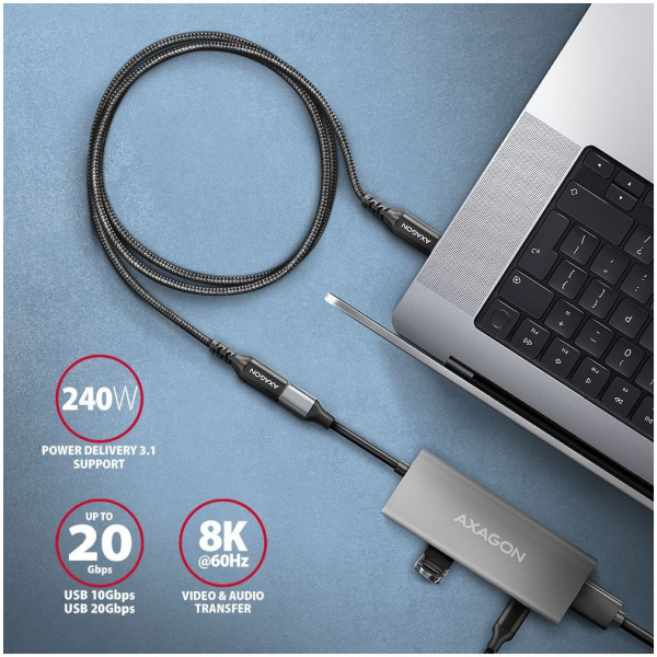 Axagon USB 3.2 C – C hosszabbító kábel (8K 60Hz, PD 240W, 20Gbps) 1m NEW #4