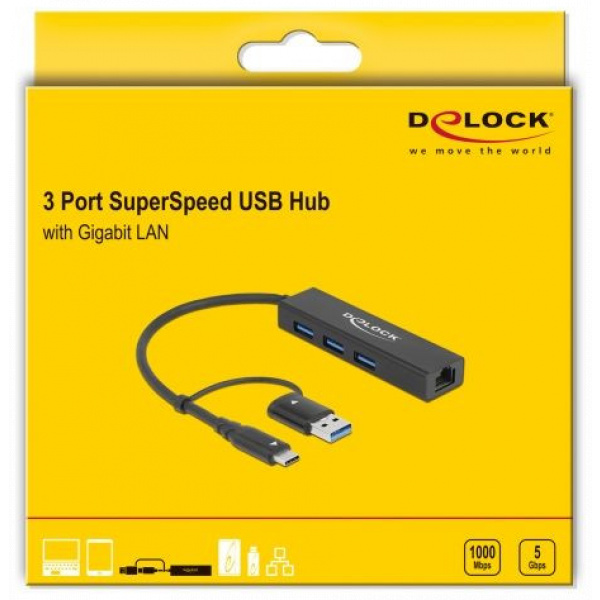 Delock 3-port USB 3.2 Gen 1 HUB USB Type-C™/A csatlakozóval, Gigabit LAN-al #3