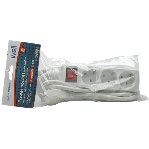 220V-os hálózati elosztó 3 aljzattal (1,5m kábellel, kapcsolóval) Well #2