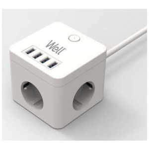 220V-os Powercube elosztó 3 aljzattal, 4 USB-A csatlakozó, túlfeszvédett - Well #2