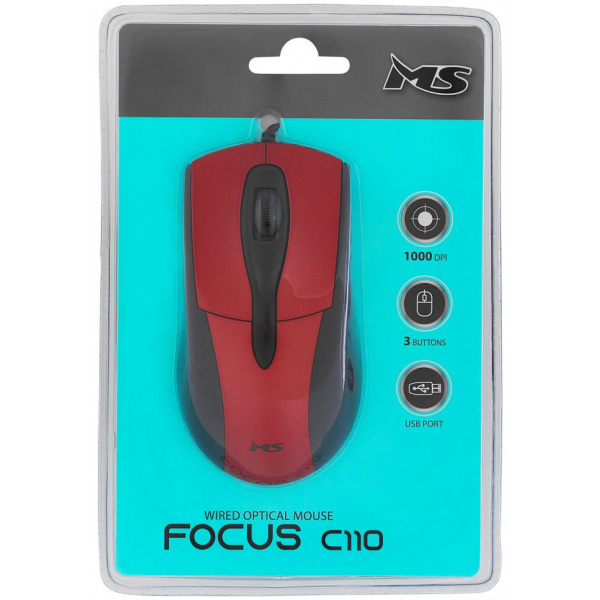 MS Focus C110 optikai egér, fekete-piros (USB) #5