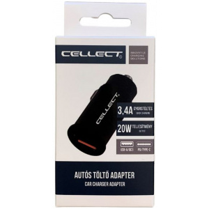 USB Car charger (autós gyorstöltő) 1x Type-A QC3.0 + 1x Type-C PD USB Cellect #2