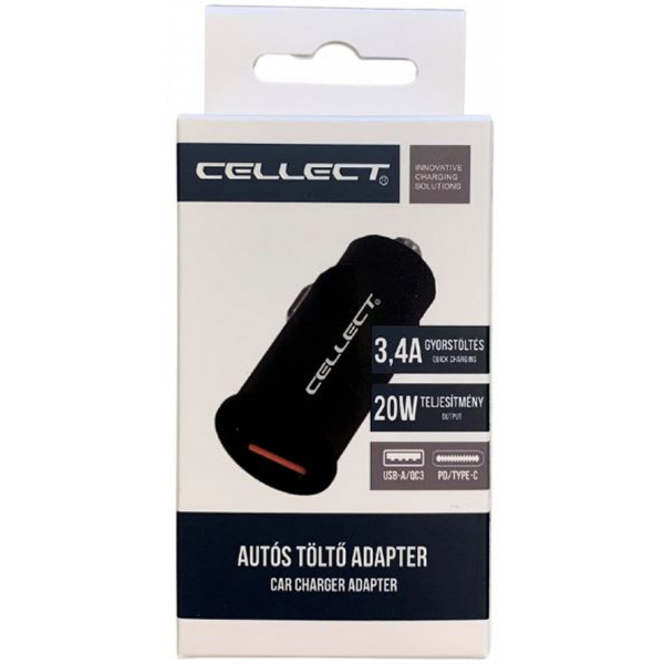 USB Car charger (autós gyorstöltő) 1x Type-A QC3.0 + 1x Type-C PD USB Cellect #2
