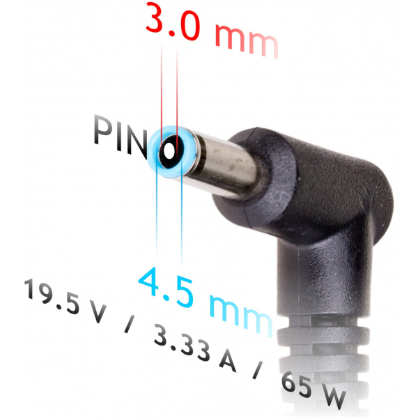 AC adapter Dell notebookhoz 19,5V 3,34A (65W) - 4,5x3,0 mm + pin #2