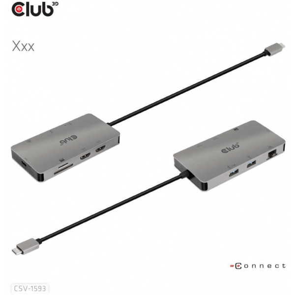 Club3D USB3.2 Type-C 8-in-1 USB dokkoló (2xHDMI, 2xUSB-A, RJ45, SD/Micro SD) #7