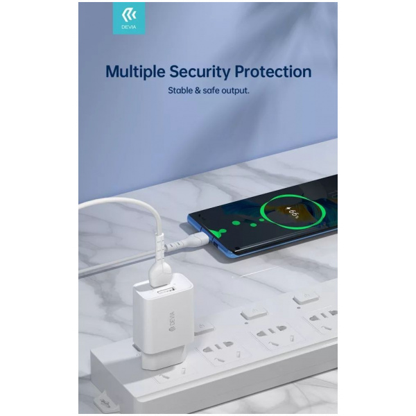 Devia Smart Series USB-s töltő 2 porttal, 1m USB-C kábellel, 2,4A (220V) #3
