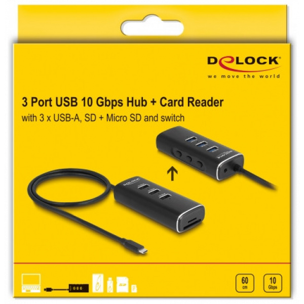 Delock 3-port USB 10 Gbps HUB USB (3x USB 10 Gbps, 1x SD, 1x microSD, DC aljzat) #5