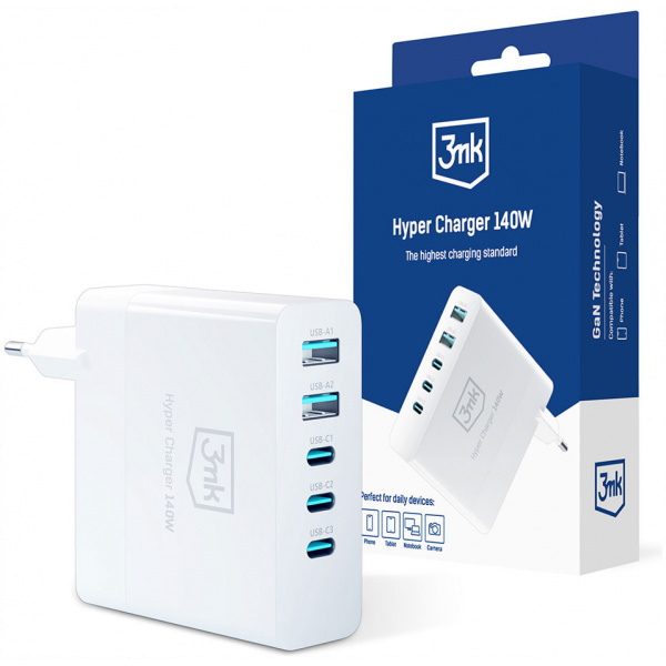 3mk Hyper Charger USB GaN töltő (220V) - 140W, 3x USB-C, 2x USB-A port #6