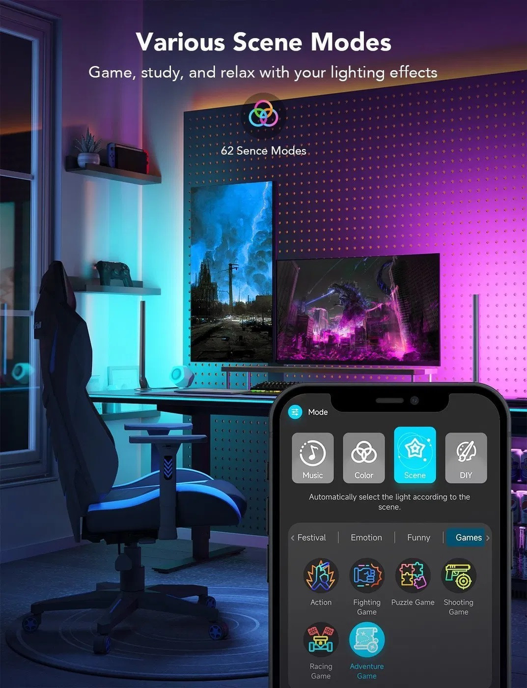 Govee RGBIC Wi-Fi Gamer lámpa (1 pár), okosvezérlővel NEW #3