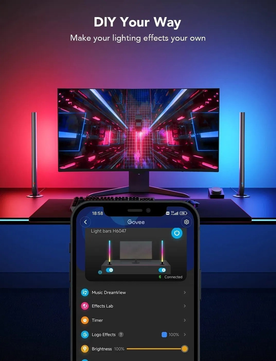 Govee RGBIC Wi-Fi Gamer lámpa (1 pár), okosvezérlővel NEW #4