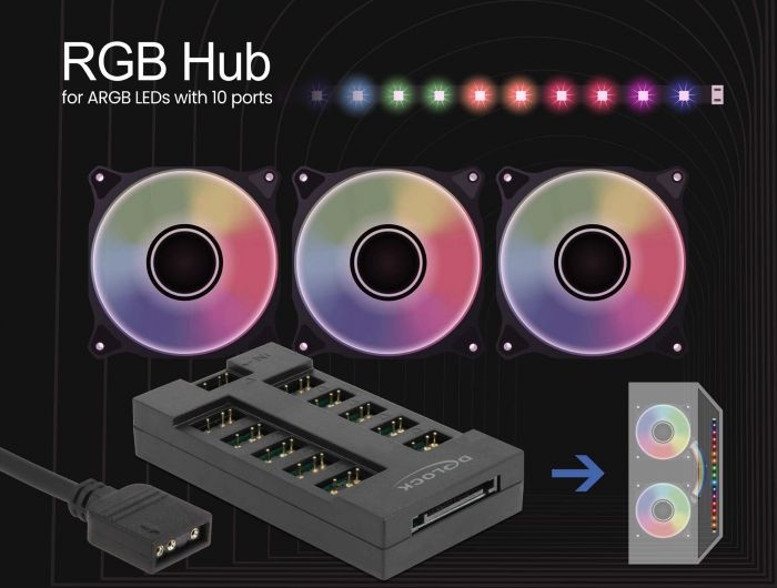Delock RGB Hub 10 porttal ARGB LED-ekhez #3