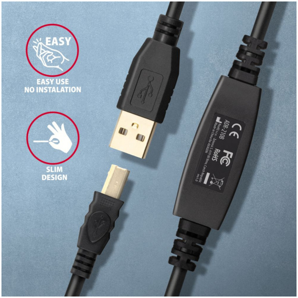 Axagon ADR-210B USB 2.0 A/B extender kábel, aktív 10m #3