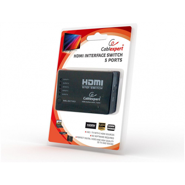 Gembird HDMI 1080p átkapcsoló, 5x HDMI-bemenet > 1x HDMI-kimenet, távirányítóval #2