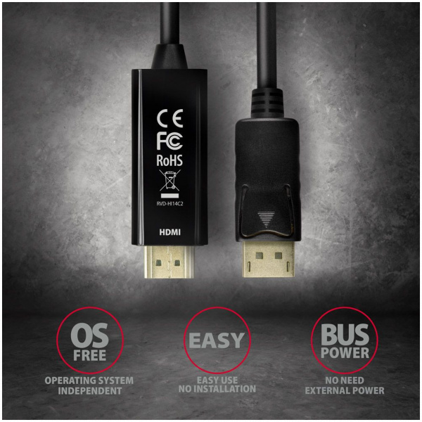 Axagon DisplayPort (M) – HDMI (M) 4K 30Hz kábel 1,8m #5