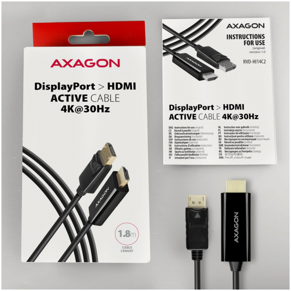 Axagon DisplayPort (M) – HDMI (M) 4K 30Hz kábel 1,8m #6