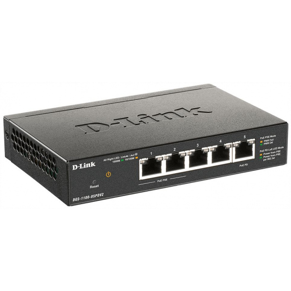 D-Link DGS-1100-05PDV2 5-port Gbit switch 2 PoE porttal (desktop) #2
