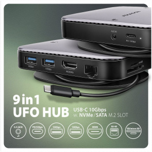 Axagon HMC-UFO 9in1 USB-C 10Gbps dokkolóállomás NVME/SATA M.2 slottal NEW #2